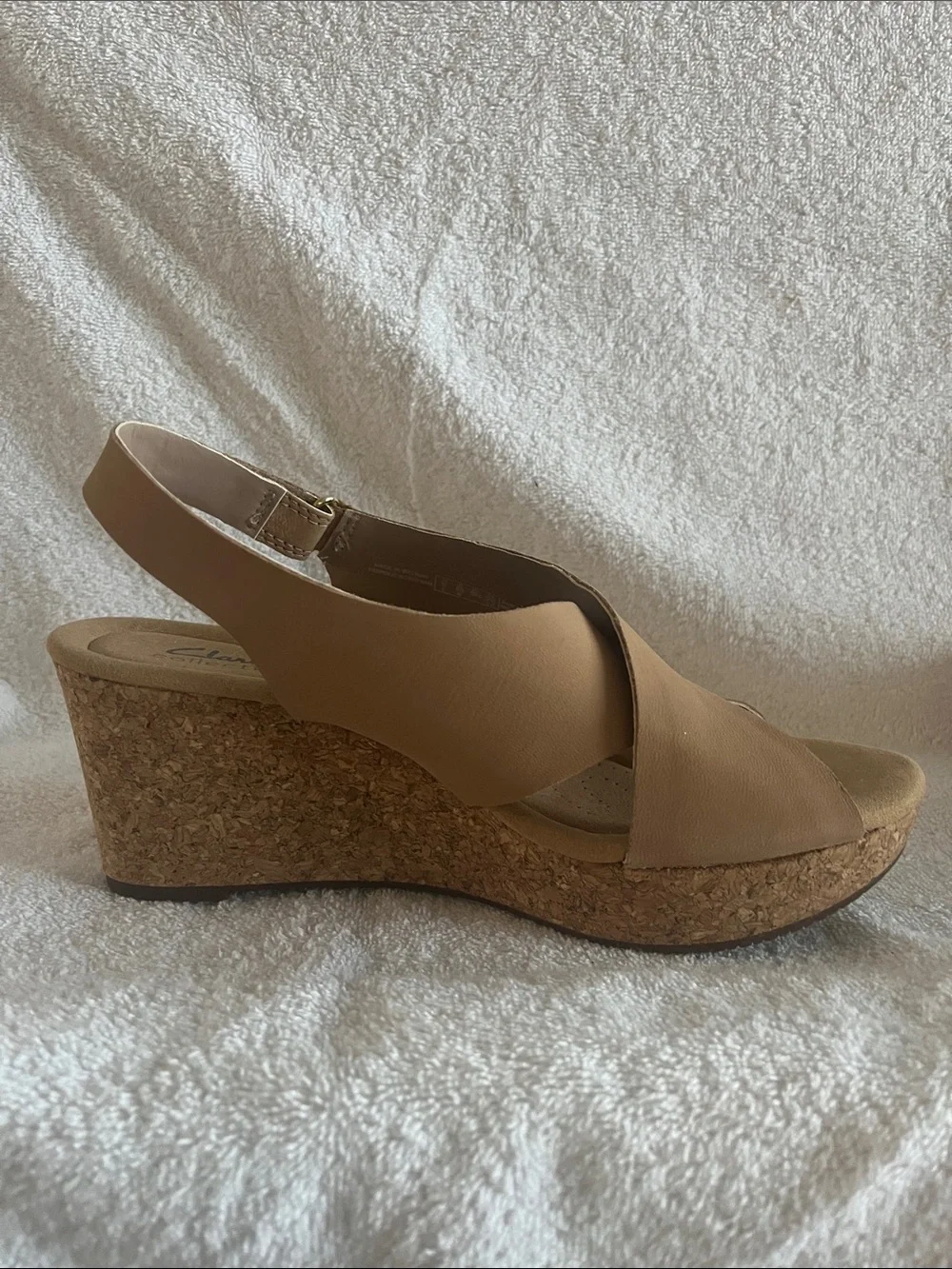 Clarks Beige Crisscross Wedge Sandals